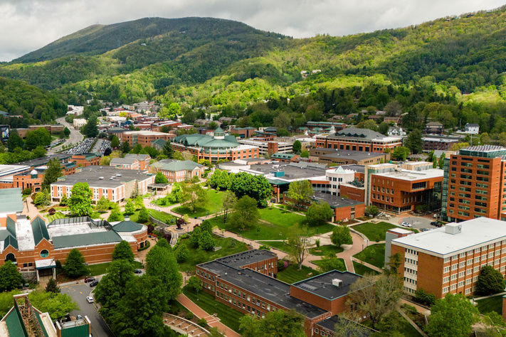 Campus arial view on a cloudy spring day